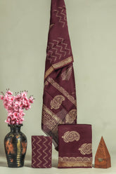 Premium Hand Block Printed Maheshwari Silk Suit(BFMAH63)